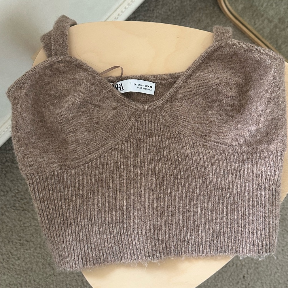Zara Brown Ribbed Knit Sweater